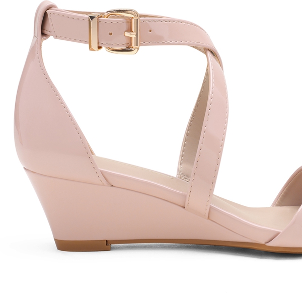 Open Toe Low Heel Wedge Sandals - NUDE PAT - 3